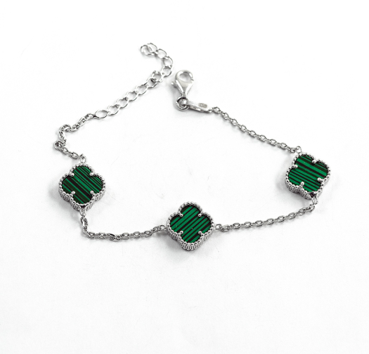 Срібний Браслет Van Cleef з малахітом із срібла 925 проби