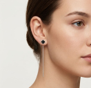 Серебряные Серьги протяжки Van Cleef с ониксом из серебра 925 пробы Серебряные Серьги протяжки Van Cleef с ониксом из серебра 925 пробы