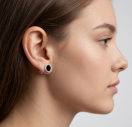 Серебряные Пусеты круг Van Cleef с ониксом из серебра 925 пробы