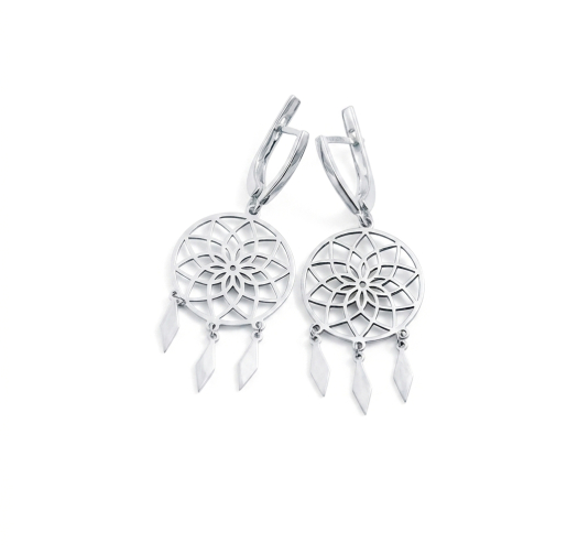 Сережки с оберегом ловец снов из серебра из серебра 925 пробы