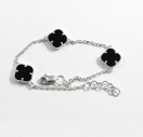 Срібний Браслет Van Cleef з чорним оніксом три конюшини із срібла 925 проби