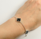Срібний Браслет Van Cleef з чорним оніксом три конюшини із срібла 925 проби