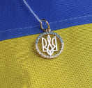 Золотий кулон герб України   з жовто-блакитними фіанітами із золота 585 проби